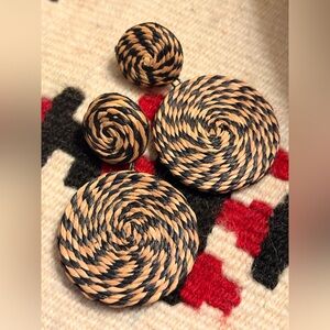 Handmade Black and Natural Twisted Rope Statement Earrings - Women Jewelry